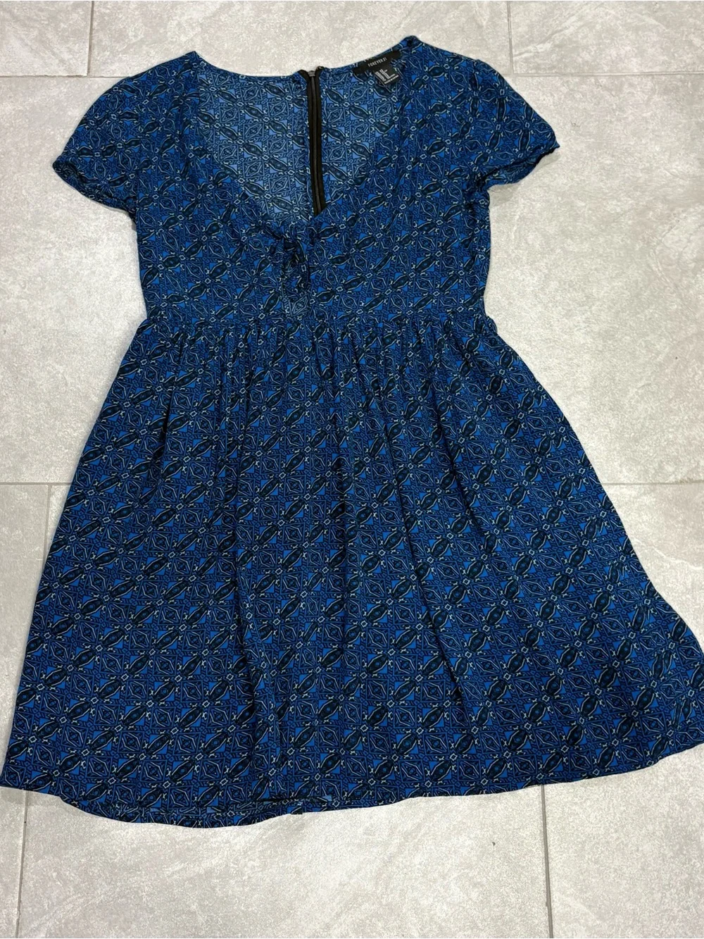 Forever 21 Blue Geometric Fit & Flare Dress Size XS